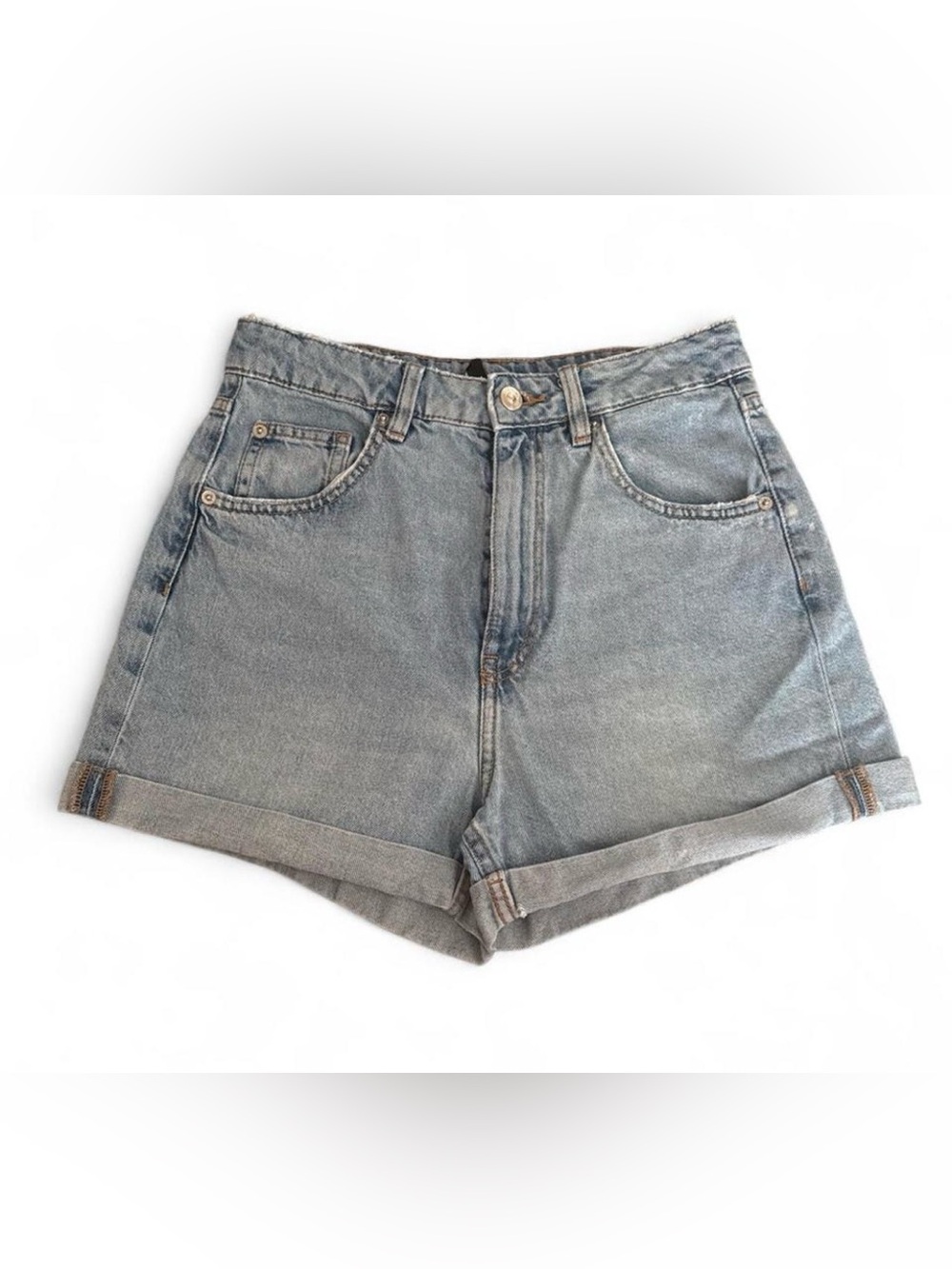 H&M Vintage-Inspired Rolled Hem Denim Shorts - Light Blue